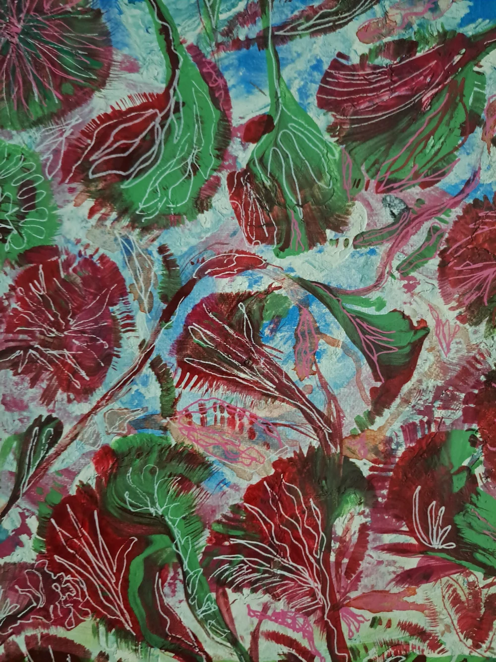 Framed Botanical Abstract Wall Art in Red and Green